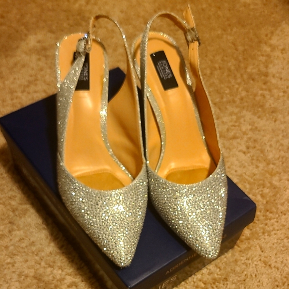Adrienne Vittadini Silver Sparkle Slingback Heels